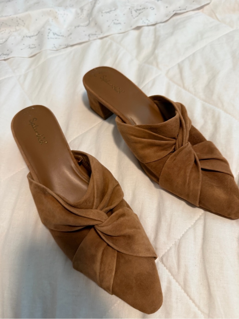 Splendid Tan Suede Knot Block Heel Mules